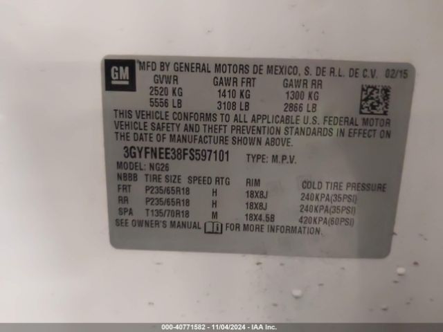 3GYFNEE38FS597101 Cadillac Srx Luxury Collection