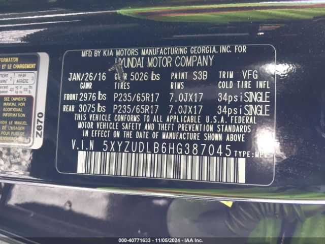 5XYZUDLB6HG387045 Hyundai Santa Fe Sport 2.4l