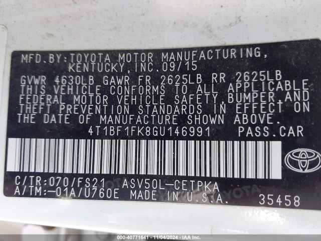 Toyota CAMRY SE 2016 4T1BF1FK8GU146991 Image 9