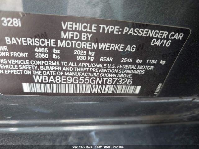 WBA8E9G55GNT87326 BMW 328I