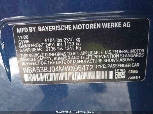 WBA53BJ04MWX05472 BMW 540I