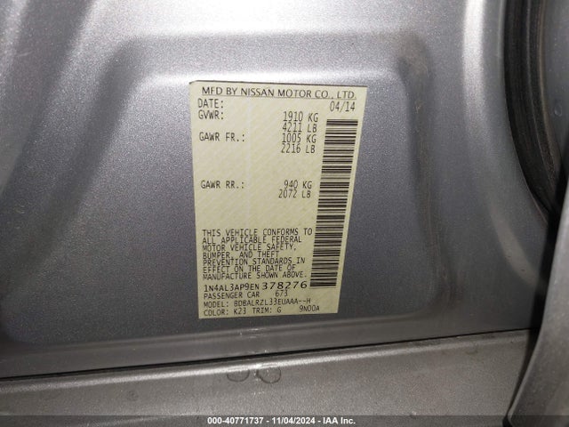 Nissan Altima 2.5 S 2014 1N4AL3AP9EN378276 Image 9