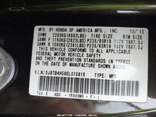 5J8TB4H58EL015819 Acura RDX