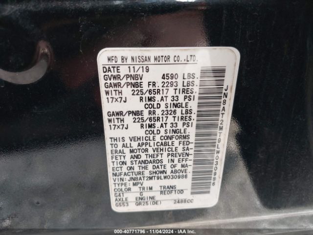 JN8AT2MT9LW030986 Nissan Rogue S Fwd