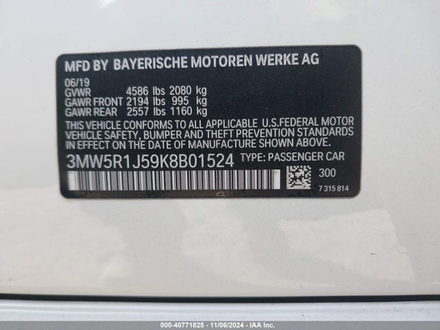 BMW 330I 2019 3MW5R1J59K8B01524 Image 9
