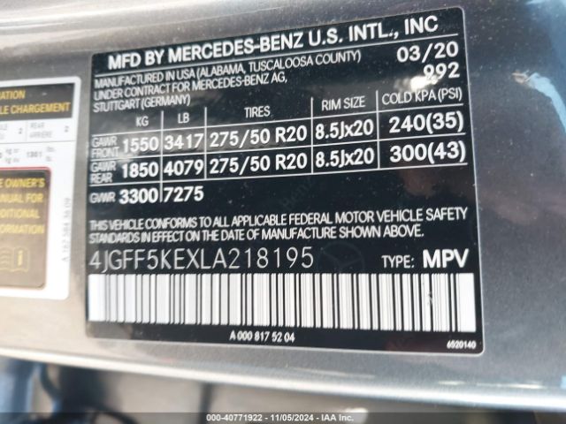 4JGFF5KEXLA218195 Mercedes-Benz Gls 450 4matic