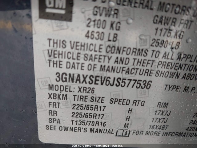 Chevrolet EQUINOX LT 2018 3GNAXSEV6JS577536 Image 9
