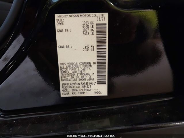 1N4BL4DV9PN368967 Nissan Altima Sv Fwd