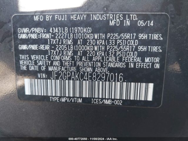 JF2GPAKC4E8297016 Subaru Xv Crosstrek 2.0i Limited