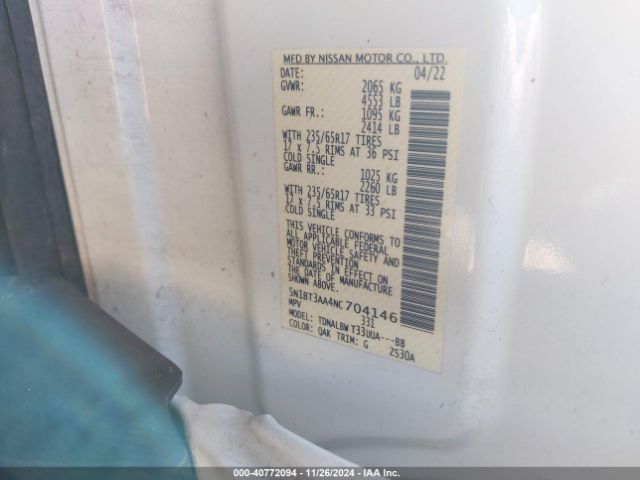 5N1BT3AA4NC704146 Nissan Rogue S Fwd