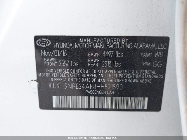 Hyundai Sonata 2017 5NPE24AF8HH521590 Image 9
