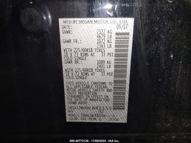 Nissan Rogue Sl 2017 5N1AT2MV9HC841155 Image 9