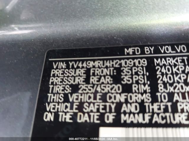 YV449MRU4H2109109 Volvo Xc60 T6 Inscription