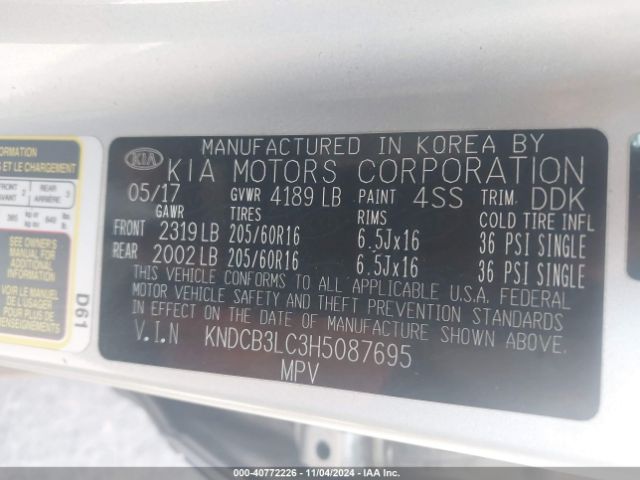 KNDCB3LC3H5087695 KIA NIRO LX