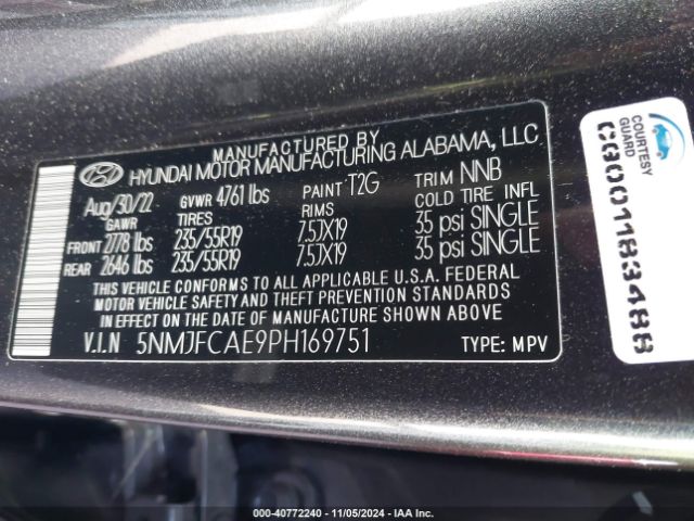 5NMJFCAE9PH169751 Hyundai TUCSON SEL