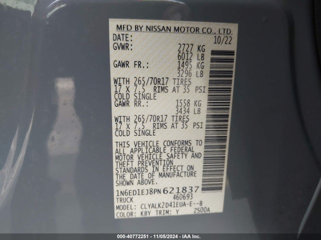 Nissan Frontier Pro-x 4x2 2023 1N6ED1EJ8PN621837 Image 9