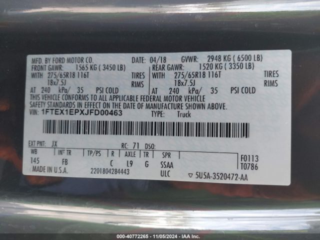 1FTEX1EPXJFD00463 Ford F150 Super Cab