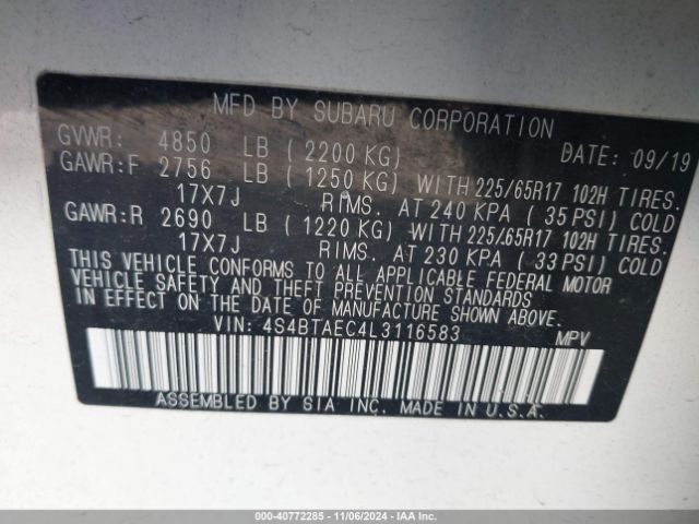 4S4BTAEC4L3116583 Subaru Outback Premium