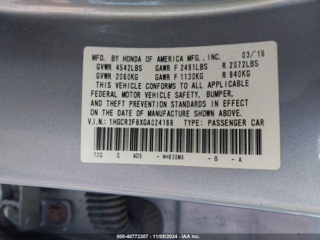 1HGCR3F8XGA024166 Honda Accord Ex-l V-6