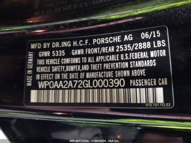 WP0AA2A72GL000390 Porsche PANAMERA 4