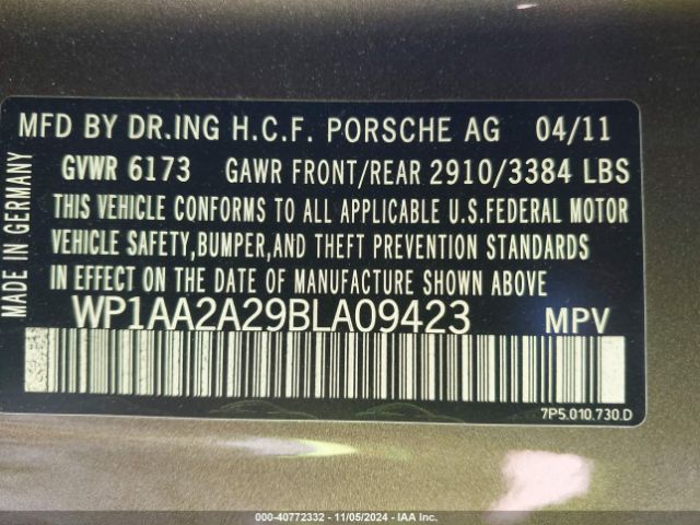 2011 PORSCHE CAYENNE WP1AA2A29BLA09423 Photo 8