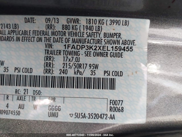 Ford FOCUS SE 2014 1FADP3K2XEL159455 Image 9
