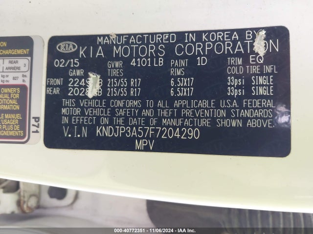 KIA SOUL + 2015 KNDJP3A57F7204290 Image 9
