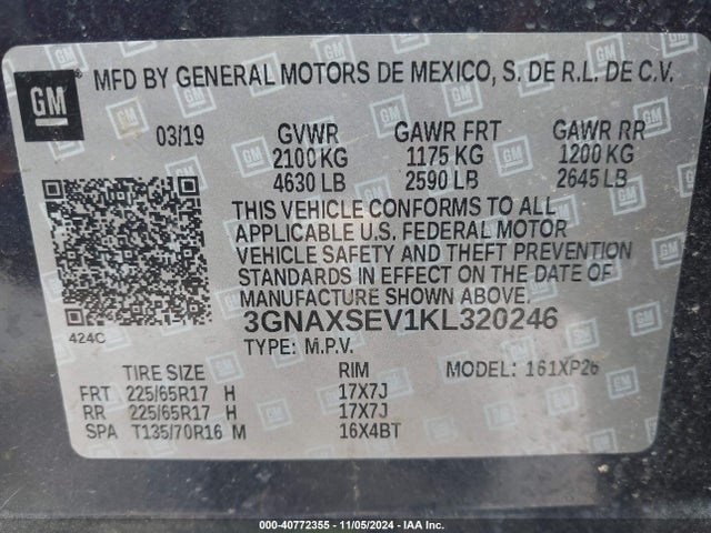 Chevrolet EQUINOX LS 2019 3GNAXSEV1KL320246 Image 9