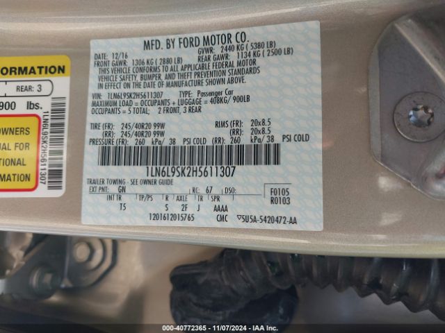 1LN6L9SK2H5611307 Lincoln Continental Select