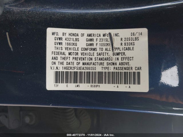 Honda Accord Sport 2014 1HGCR2F5XEA266050 Image 9