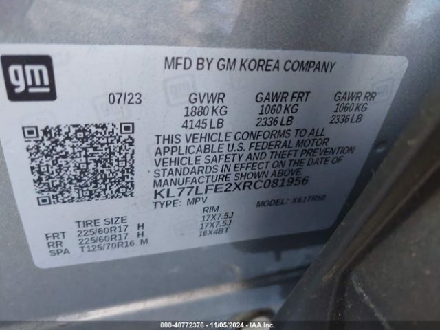 KL77LFE2XRC081956 Chevrolet Trax Fwd Sp