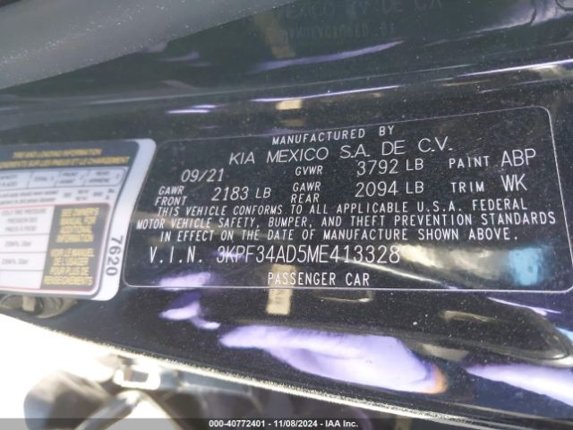 3KPF34AD5ME413328 KIA Forte Gt-line