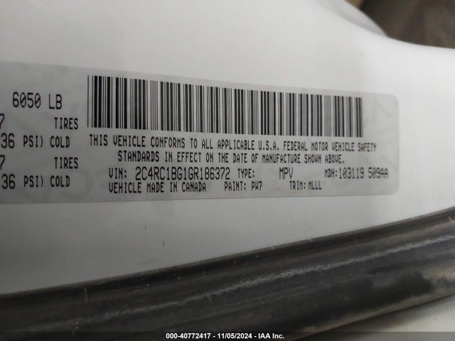 2C4RC1BG1GR186372 Chrysler Town & Country Touring