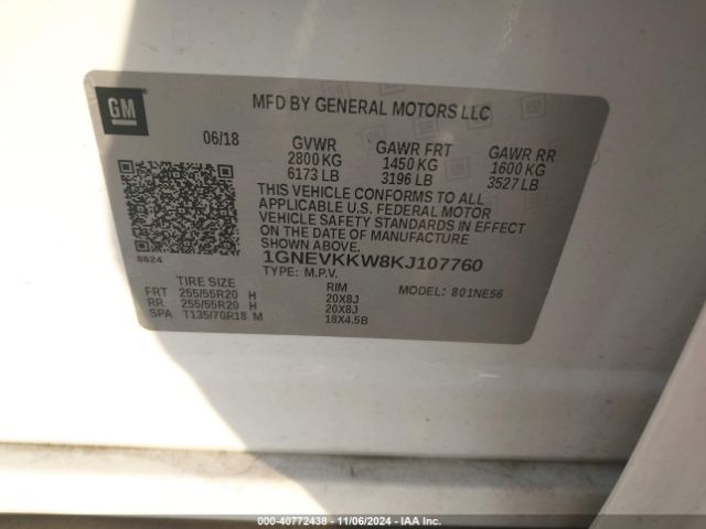 1GNEVKKW8KJ107760 Chevrolet Traverse Premier