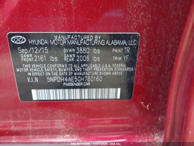 Hyundai ELANTRA SE 2016 5NPDH4AE5GH760160 Image 9