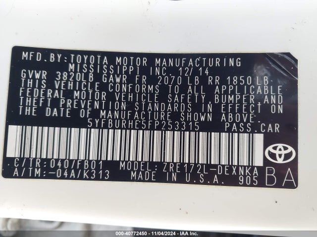 Toyota Corolla Le Plus 2015 5YFBURHE5FP253315 Image 9