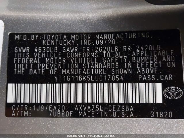 4T1G11BK5LU017854 Toyota Camry Se Awd