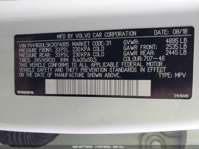 YV4162UL5K2074005 Volvo Xc40 T5 Inscription