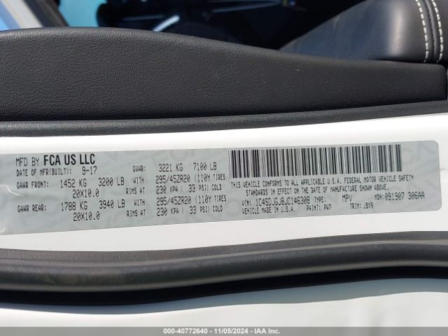 1C4SDJGJ8JC146308 Dodge Durango Srt Awd