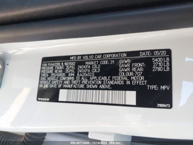 YV4A22RL1L1601582 Volvo Xc60 T6 Inscription
