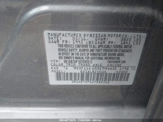 3N1AB7AP1GY282512 Nissan Sentra Fe+ S/s/sl/sr/sv