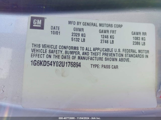 2002 CADILLAC DEVILLE 1G6KD54Y02U176894 Photo 8