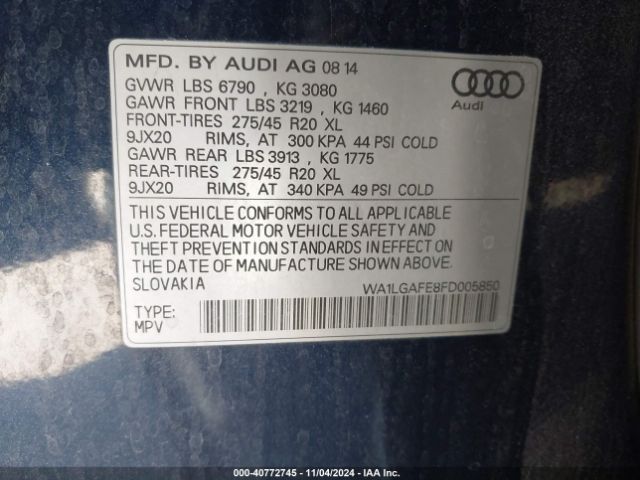 WA1LGAFE8FD005850 Audi Q7 3.0t Premium