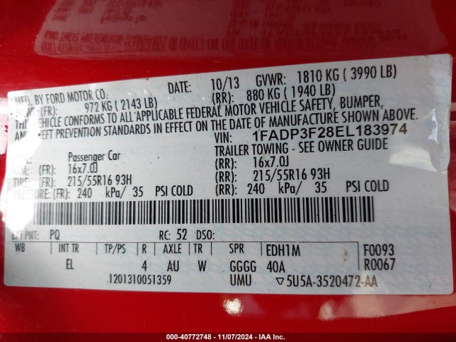 Ford FOCUS SE 2014 1FADP3F28EL183974 Image 9
