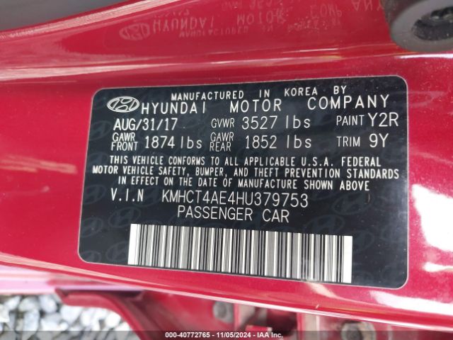 KMHCT4AE4HU379753 Hyundai Accent Value Edition