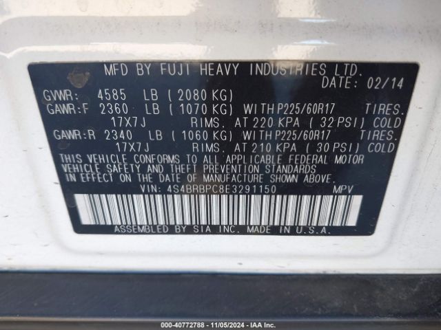 4S4BRBPC8E3291150 Subaru Outback 2.5i Limited