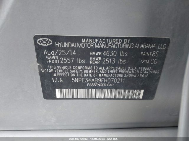 5NPE34AB9FH070211 Hyundai Sonata Sport 2.0t