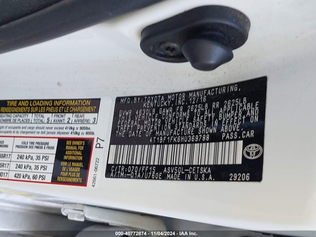 Toyota CAMRY SE 2017 4T1BF1FK6HU369788 Image 9