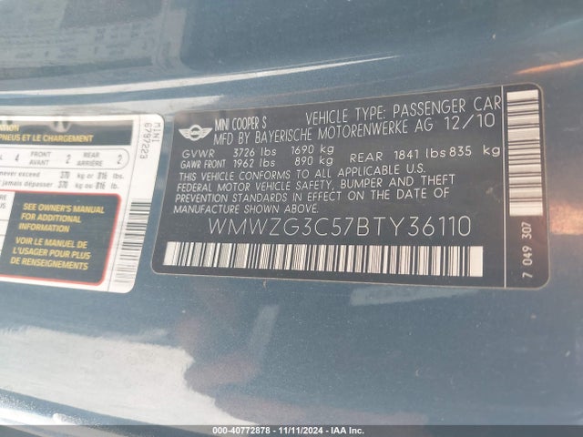 2011 MINI COOPER S CLUBMAN WMWZG3C57BTY36110 Photo 8