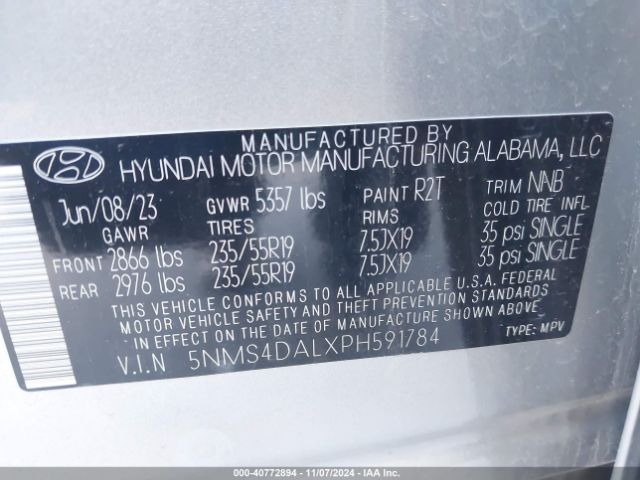5NMS4DALXPH591784 Hyundai Santa Fe Limited